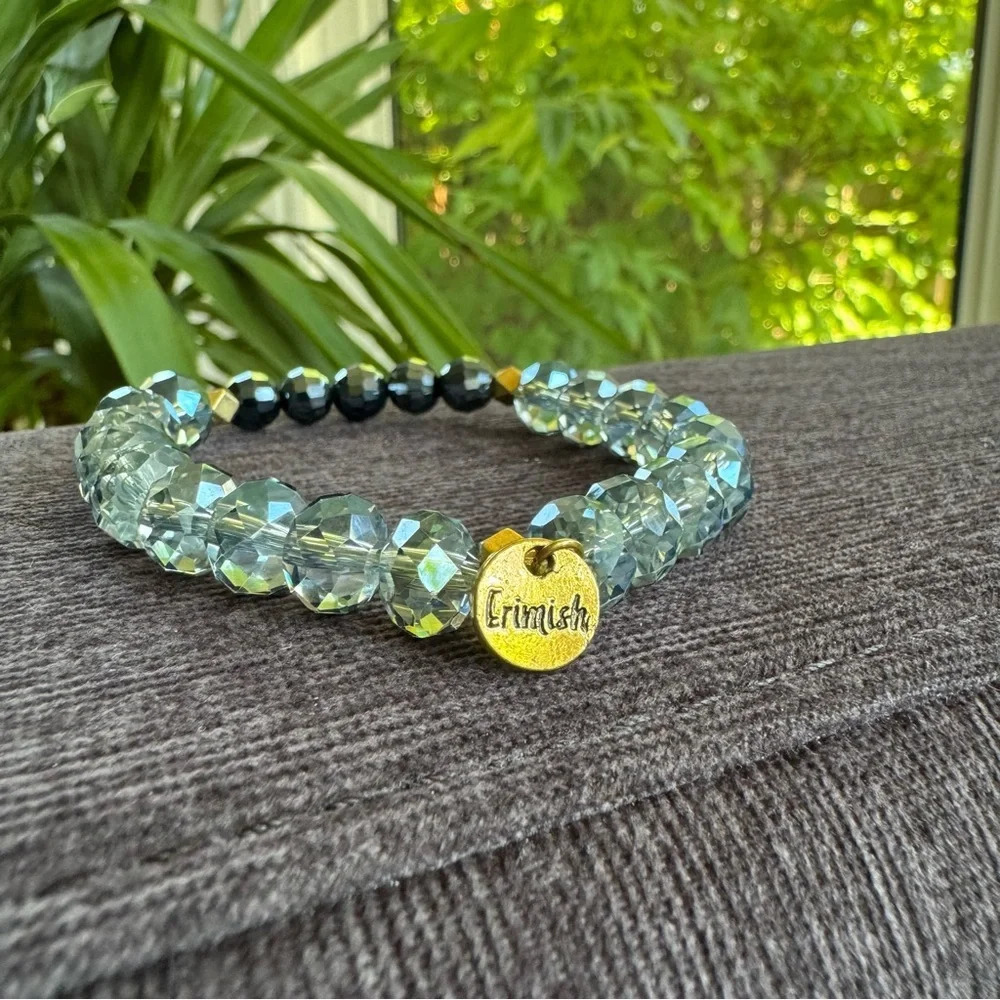NWOT Erimish Faceted Blue Grey Crystal Stacking Bracelet with Gold Accents